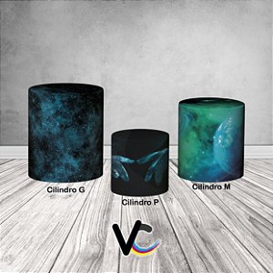 Trio De Capas De Cilindro 3d - Galaxia Universo Azul e Verde
