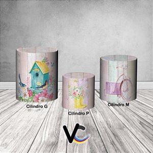 Trio De Capas De Cilindro 3d - Jardim de Bonecas Aquarela