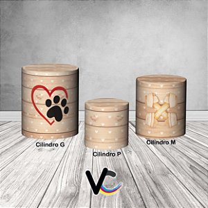 Trio De Capas De Cilindro 3d - Pet Cachorrinhos Madeira Floral