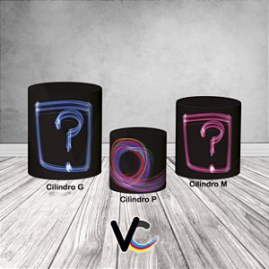 Trio De Capas De Cilindro 3d - Revelação Luzes Efeito Neon Azul e Rosa