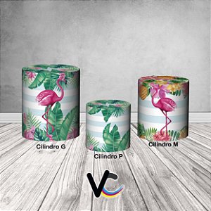 Trio De Capas De Cilindro 3d - Flamingo Tropical Duplo