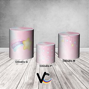 Trio De Capas De Cilindro 3d - Unicornio Voando Arco-iris