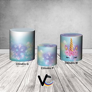 Trio De Capas De Cilindro 3d - Unicórnio Florido