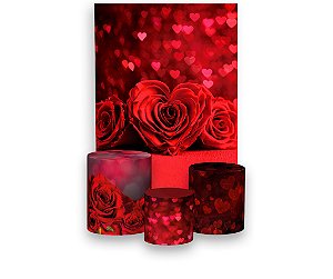 Painel De Festa Vertical + Trio De Capas Cilindro - Dia dos Namorados Rosa Coração Vermelho