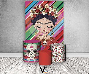 Painel De Festa Vertical + Trio De Capas Cilindro - Frida Kahlo Cute