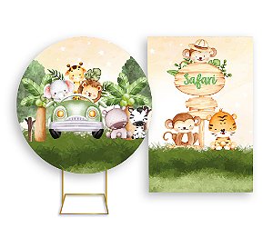 Painel Redondo + Painel Vertical - Safari Cute Aquarela Clean