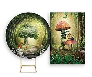 Painel Redondo + Painel Vertical - Floresta Bosque com Cogumelos