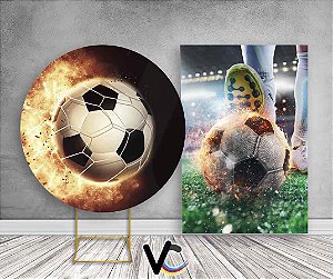 Painel Redondo + Painel Vertical - Bola de Futebol Pegando Fogo