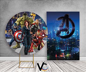 Painel Redondo + Painel Vertical - Avengers Vingadores Cidade de Noite