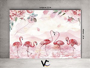 Fundo Fotográfico 2,20 X 1,50 - Flores e Flamingos