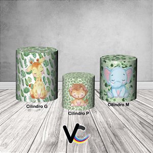 Trio De Capas De Cilindro 3d - Safari Cute Folhagens Verde Claro