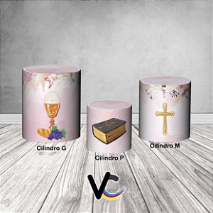 Trio De Capas De Cilindro 3d - Primeira Eucaristia Comunhão Menina