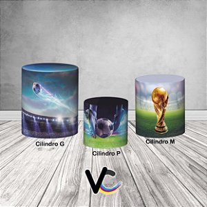 Trio De Capas De Cilindro 3d - Futebol Copa do Mundo 2022 Troféu