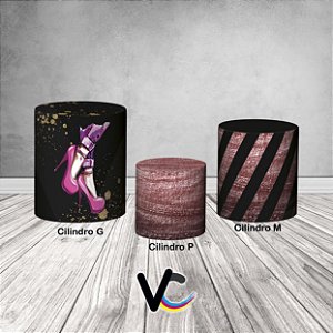 Trio De Capas De Cilindro 3d - Efeito Rosa Metalizado Glitter