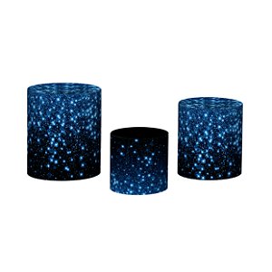 Trio De Capas De Cilindro 3d - Efeito Glitter Azul Fundo Preto