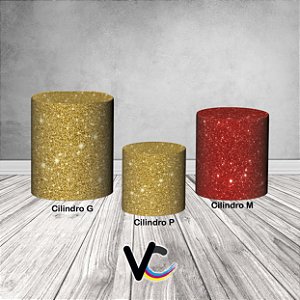 Trio De Capas De Cilindro 3d - Dourado Efeito Glitter Brilhante