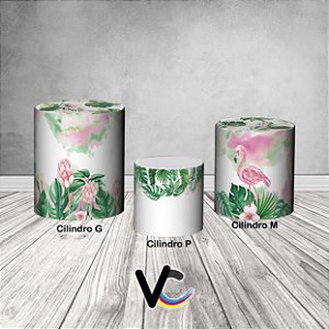 Trio De Capas De Cilindro 3d - Flamingo Rosa Aquarela