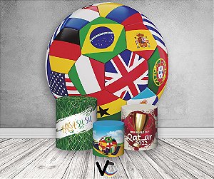 Painel de Festa 3d + Trio Capa Cilindro - Copa do Mundo Bandeiras