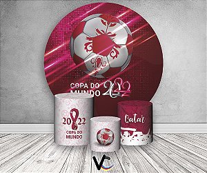 Painel de Festa 3d + Trio Capa Cilindro - Bola De Futebol Copa Do Mundo Qatar 2022