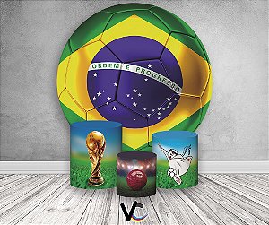 Painel de Festa 3d + Trio Capa Cilindro - Copa do Mundo Brasil