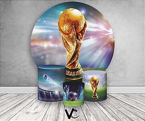 Painel de Festa 3d + Trio Capa Cilindro - Futebol Copa do Mundo Troféu