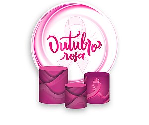 Painel de Festa 3d + Trio Capa Cilindro - Outubro Rosa Pink