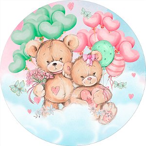 Painel de Festa em Tecido - Revelação Ursinhos Teddy Bears Balões Verdes