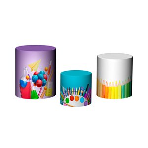 Trio De Capas De Cilindro 3d - Lápis Coloridos Escola ABC