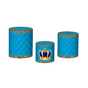 Trio De Capas De Cilindro 3d - Capitonê Azul Claro Coroa Realeza