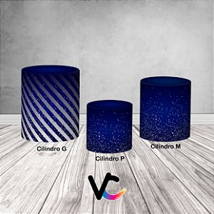 Trio De Capas De Cilindro 3d - Azul Geométrico Prateado Efeito Glitter