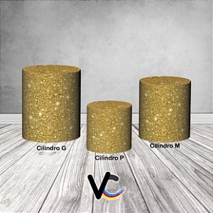 Trio De Capas De Cilindro 3d - Efeito Glitter Dourado Brilhante
