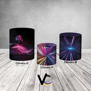 Trio De Capas De Cilindro 3d - Flor Efeito Neon