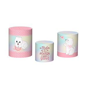 Trio De Capas De Cilindro 3d - Desenho Gatinha Rosa