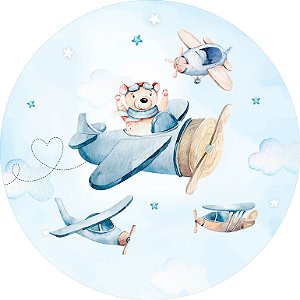 Painel de Festa em Tecido - Ursinho Aviador Aquarela Azul