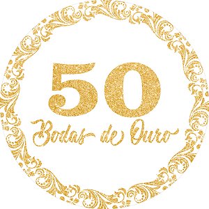 Painel de Festa em Tecido - Casamento Bodas de Ouro 50 Efeito Glitter Dourado