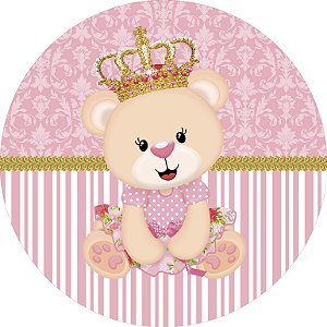 Painel de Festa em Tecido - Ursinha Princesa Rosa Claro