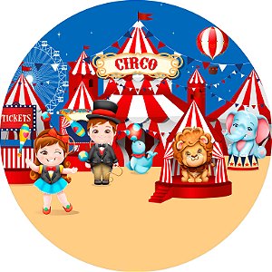 Painel de Festa em Tecido - Circo Clássico Azul e Vermelho Vetor