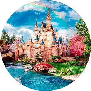 Painel de Festa em Tecido - Castelo Disney Jardim Colorido