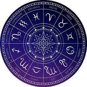 Painel de Festa em Tecido - Roda do Zodíaco Signos Roxo