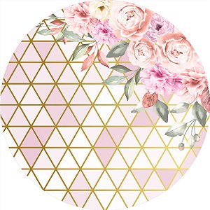 Painel de Festa em Tecido - Geométrico Flores Rosas