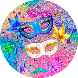 Painel de Festa em Tecido - Carnaval Efeito Glitter Colorido Máscaras