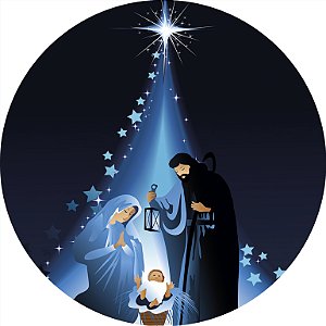 Painel de Festa em Tecido - Sagrada Família Natal Azul