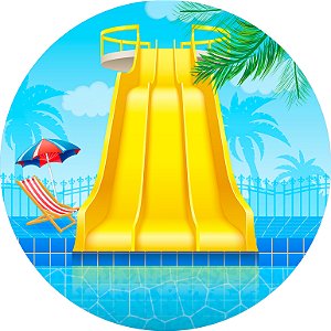 Painel de Festa em Tecido - Pool Party Piscina Tobogã Amarelo