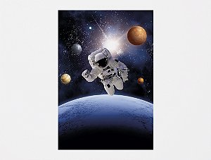 Painel De Festa 3d Vertical 1,50x2,20 - Astronauta Galáxia Planetas 3