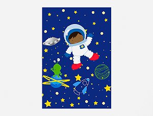 Painel De Festa 3d Vertical 1,50x2,20 - Astronauta na Galáxia Azul Flat Moreno
