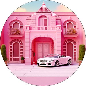 Painel de Festa em Tecido - Casa de Boneca Rosa Fashion com Carro Branco