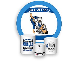 Painel de Festa 3d + Trio Capa Cilindro - Lutadores Jiu-Jitsu Azul