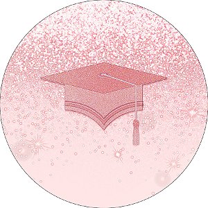 Painel de Festa Redondo em Tecido - Formatura Rosa Efeito Glitter 014