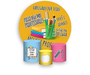 Painel de Festa 3d + Trio Capa Cilindro - Dia dos Professores Fundo Amarelo Frases
