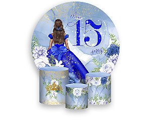 Painel de Festa 3d + Trio Capa Cilindro - 15 Anos Princesa Azul